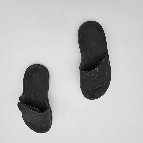 Olukai Sandals Mens 10 43 Black Nalu Slides Shoes Slip On Hook Loop Water - Picture 10 of 11